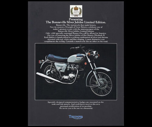 1977 TRIUMPH BONNEVILLE 750 SILVER JUBILEE MOTORCYCLE BROCHURE POSTER T140 NOS - MEMORABILIA