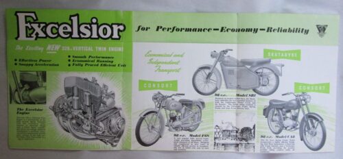 EXCELSIOR VINTAGE 1950s MOTORCYCLE BROCHURE CATALOG POSTER TALISMAN TWIN SPORTS - MEMORABILIA - Image 3