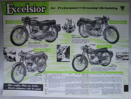 EXCELSIOR VINTAGE 1950s MOTORCYCLE BROCHURE CATALOG POSTER TALISMAN TWIN SPORTS - MEMORABILIA - Image 4