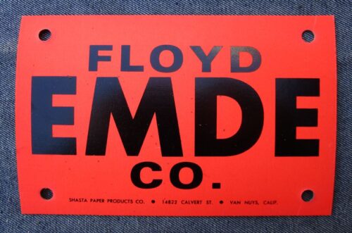 VINTAGE FLOYD EMDE CO. MOTORCYCLE RACER DEALER LICENSE PLATE CARD 1960s INDIAN - MEMORABILIA