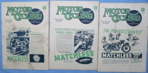 1945 MOTOR CYCLING MOTORCYCLE MAGAZINE/BOOK 3 VINTAGE POST WAR ISSUES MATCHLESS - LITERATURE