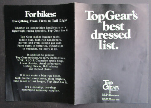 VINTAGE 1970s TOP GEAR MOTORCYCLE ACCESSORIES BROCHURE TRIUMPH TRIDENT JACKET BOOTS BAGS BELL HELMET - MEMORABILIA