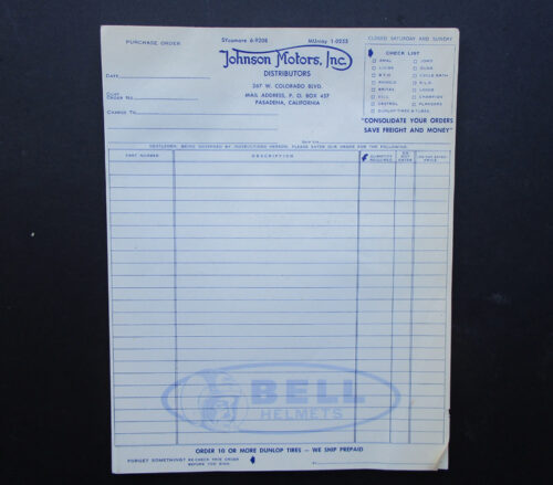 VINTAGE 1950's/1960's JOHNSON MOTORS DISTRIBUTORS ORDER PAD TRIUMPH  ARIEL BELL - MEMORABILIA