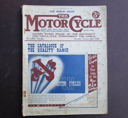 1939 VINTAGE MOTOR CYCLE MAGAZINE ANTIQUE BOOK BERLIN SHOW ISSUE BMW TWN NSU BSA ROAD RACING TRIUMPH - LITERATURE