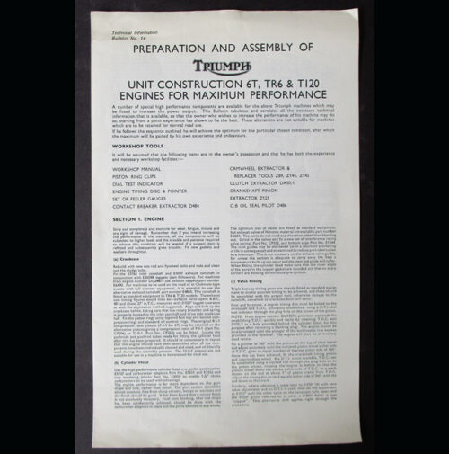 1965 TRIUMPH 650cc 6T TR6 T120 MOTORCYCLE MANUAL TUNING FOR MAXIMUM PERFORMANCE  - LITERATURE