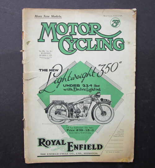 1929 VINTAGE MOTOR CYCLING MAGAZINE ANTIQUE BOOK NEW 1930 MODELS ROYAL ENFIELD - LITERATURE